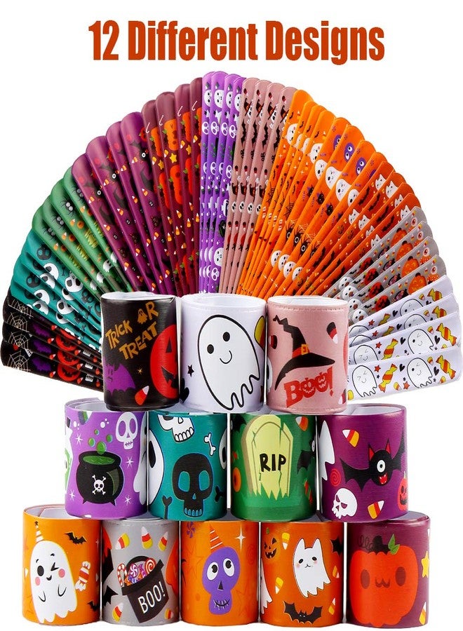 VEYLIN 48 Pieces Halloween Slap Bracelets for Kids, 12 Styles Snap Bracelets Bulk Halloween Giveways for Kids Slap Bracelets Party Favors - Image 3