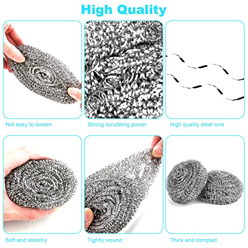 VOPTON 15 Pack Steel Wool Scrubber, Metal Kitchen Scrubbing Sponges, Dishwashing Scouring Pads Heavy Duty, Premium Stainless Steel Scrubbers for Cleaning Dishes Pots and Pans Bathroom Oven (Sliver) by VOPTON - Image 4