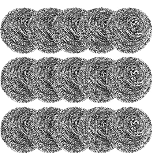 VOPTON 15 Pack Steel Wool Scrubber, Metal Kitchen Scrubbing Sponges, Dishwashing Scouring Pads Heavy Duty, Premium Stainless Steel Scrubbers for Cleaning Dishes Pots and Pans Bathroom Oven (Sliver) by VOPTON - Image 1