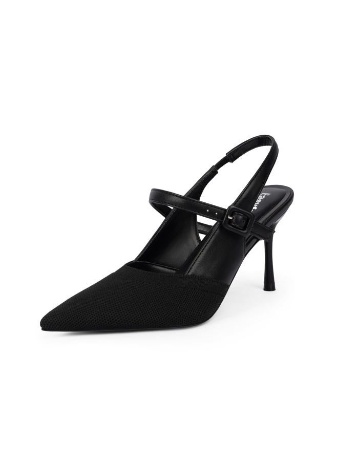 Easyfox Closed Toe Heels for Women Pointed Toe Stiletto Knitted Slingback Heels Womens Pumps Wedding Dress Shoes, Black, 7.5 - Image 1