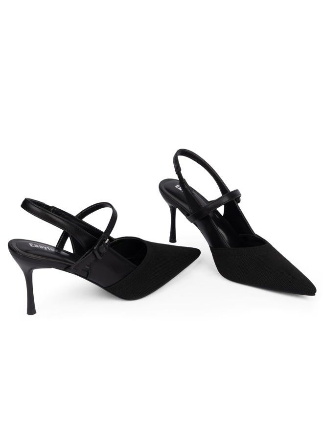 Easyfox Closed Toe Heels for Women Pointed Toe Stiletto Knitted Slingback Heels Womens Pumps Wedding Dress Shoes, Black, 7.5 - Image 4
