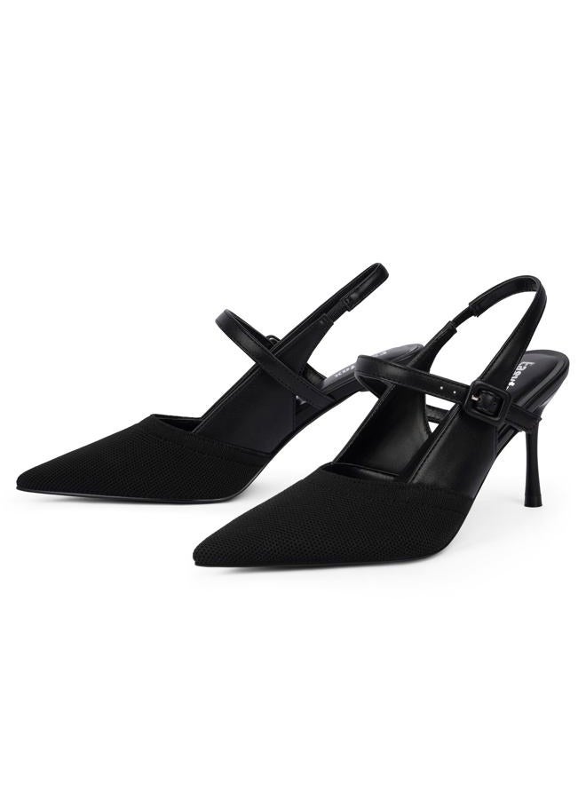 Easyfox Closed Toe Heels for Women Pointed Toe Stiletto Knitted Slingback Heels Womens Pumps Wedding Dress Shoes, Black, 7.5 - Image 3