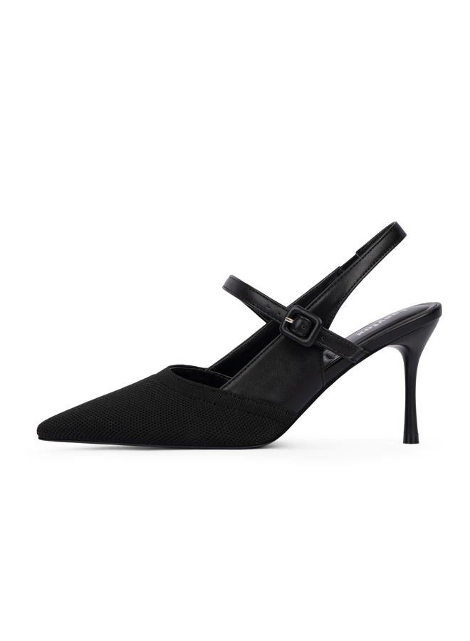 Easyfox Closed Toe Heels for Women Pointed Toe Stiletto Knitted Slingback Heels Womens Pumps Wedding Dress Shoes, Black, 7.5 - Image 2