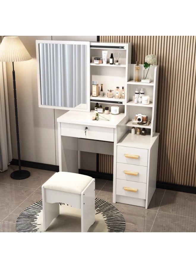 Vanity Table with LED Light Mirror, Multifunctional Makeup Dressing Table with Drawers and Storage Cabinet, Girls and Women's Bedroom Dresser with Open Shelves and Stool, White（SZZ008) - Image 1