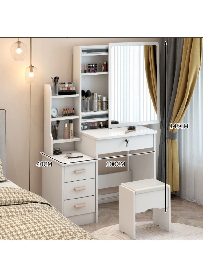 Vanity Table with LED Light Mirror, Multifunctional Makeup Dressing Table with Drawers and Storage Cabinet, Girls and Women's Bedroom Dresser with Open Shelves and Stool, White（SZZ008) - Image 2