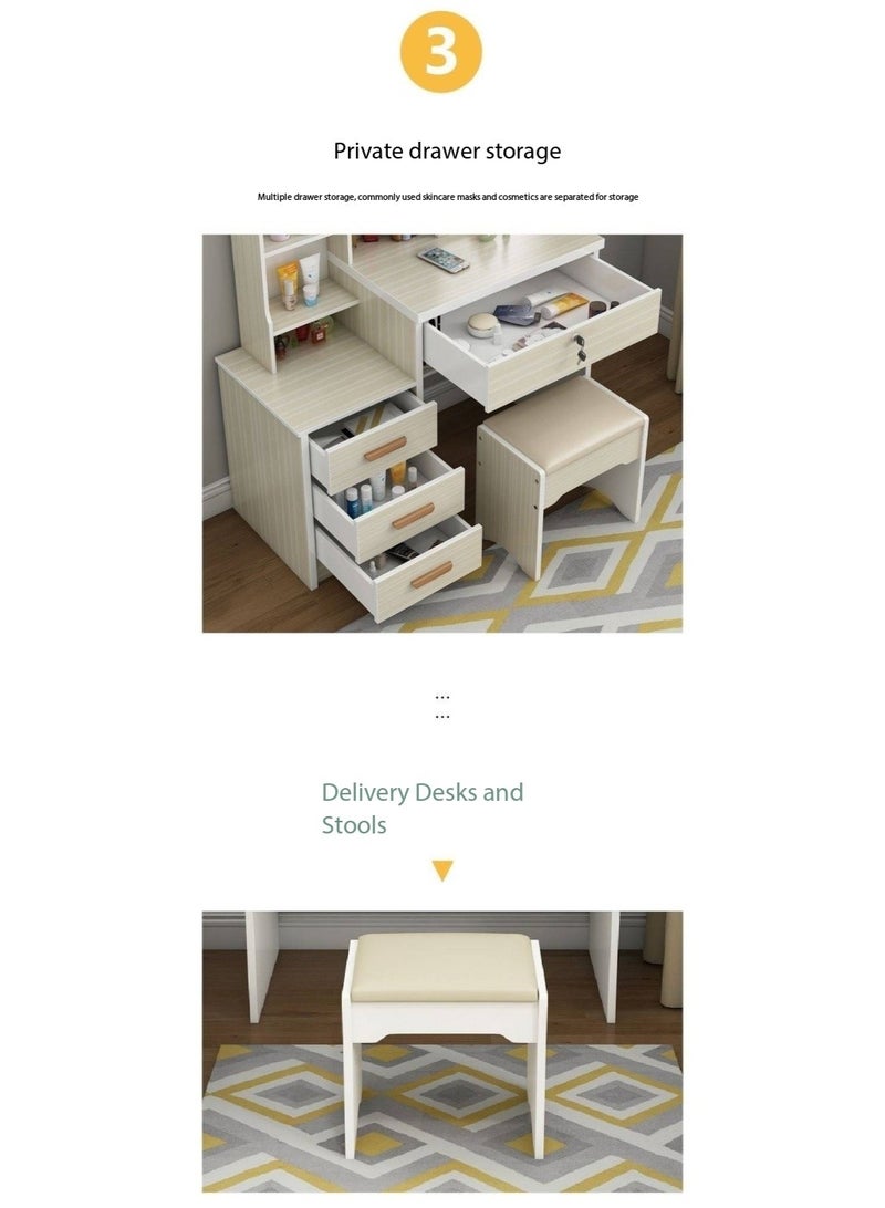 Vanity Table with LED Light Mirror, Multifunctional Makeup Dressing Table with Drawers and Storage Cabinet, Girls and Women's Bedroom Dresser with Open Shelves and Stool, White（SZZ008) - Image 3