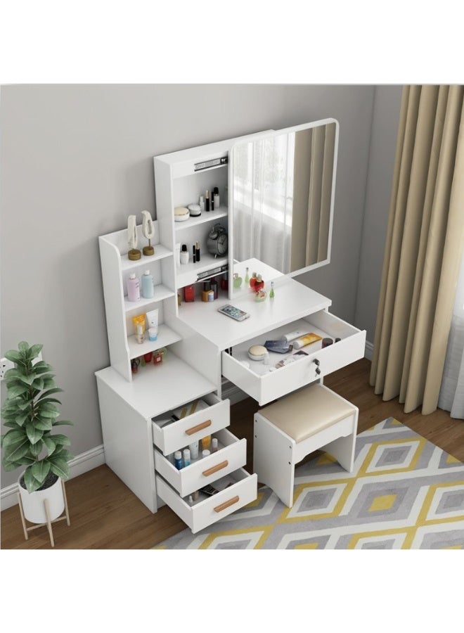 Vanity Table with LED Light Mirror, Multifunctional Makeup Dressing Table with Drawers and Storage Cabinet, Girls and Women's Bedroom Dresser with Open Shelves and Stool, White（SZZ008) - Image 5