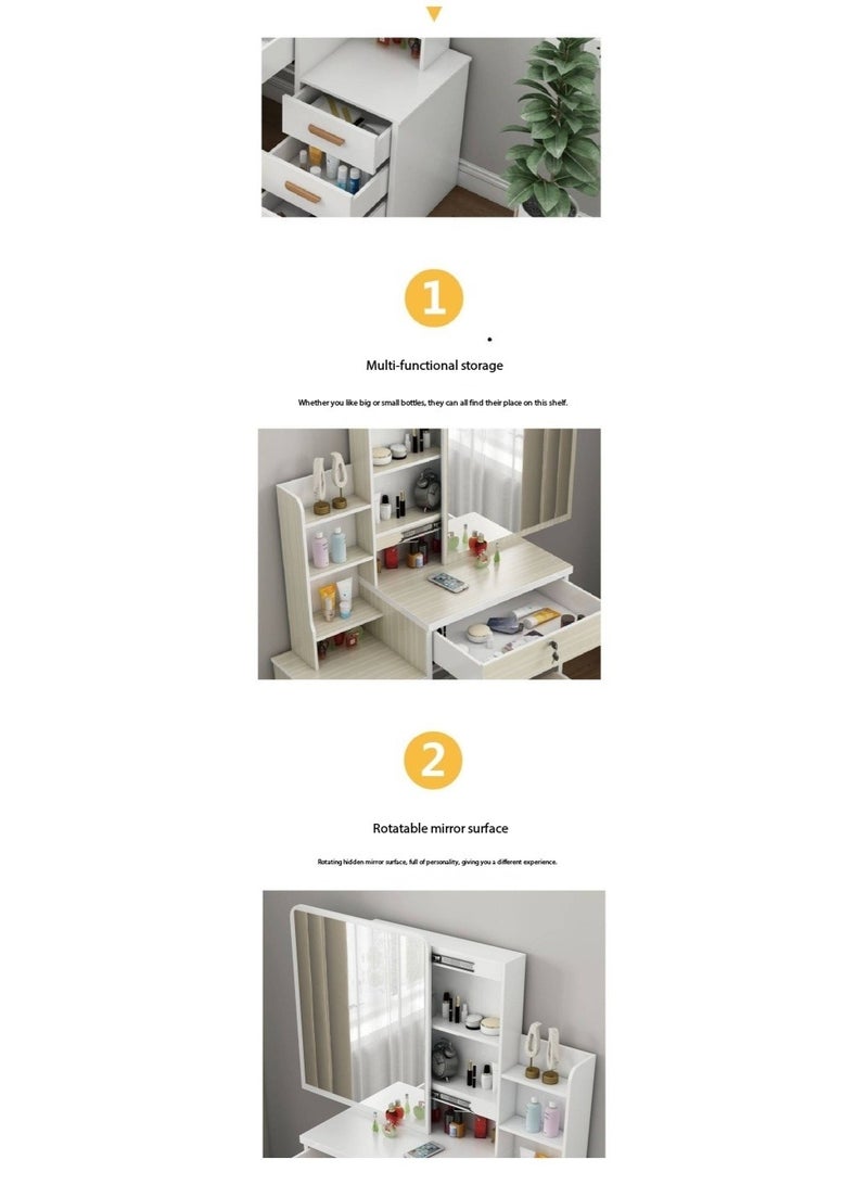 Vanity Table with LED Light Mirror, Multifunctional Makeup Dressing Table with Drawers and Storage Cabinet, Girls and Women's Bedroom Dresser with Open Shelves and Stool, White（SZZ008) - Image 4