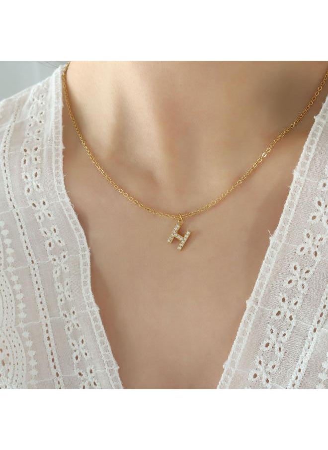 NIBEMINENT Popular Hot- Flash Zircon Inlaid With 26 English Letters Design Light Luxury Girls Titanium Steel Pendant Necklace Jewelry 