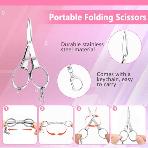 Uaimvie 6 Pcs Nurse Badge Accessories Pen Pack Set Including Retractable Badge Reel Clip, Mini Highlighter, Permanent Marker, Ballpoint Pen, LED Keychain Flashlight, Folding Scissors for Nurse, Light Pink Bow - Image 3