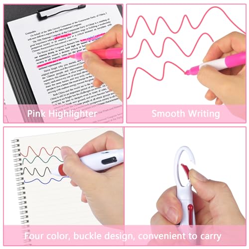 Uaimvie 6 Pcs Nurse Badge Accessories Pen Pack Set Including Retractable Badge Reel Clip, Mini Highlighter, Permanent Marker, Ballpoint Pen, LED Keychain Flashlight, Folding Scissors for Nurse, Light Pink Bow - Image 5