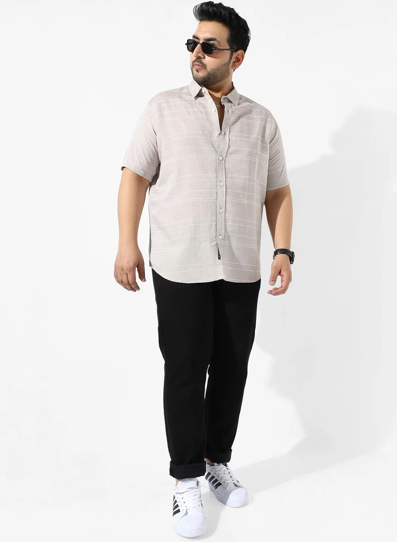 Instafab Plus Unbalanced Horizontal Striped Shirt