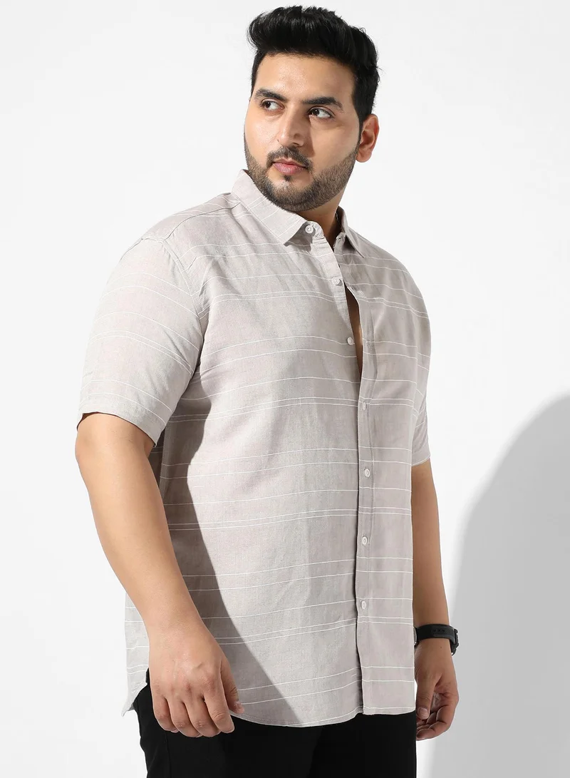 Instafab Plus Unbalanced Horizontal Striped Shirt