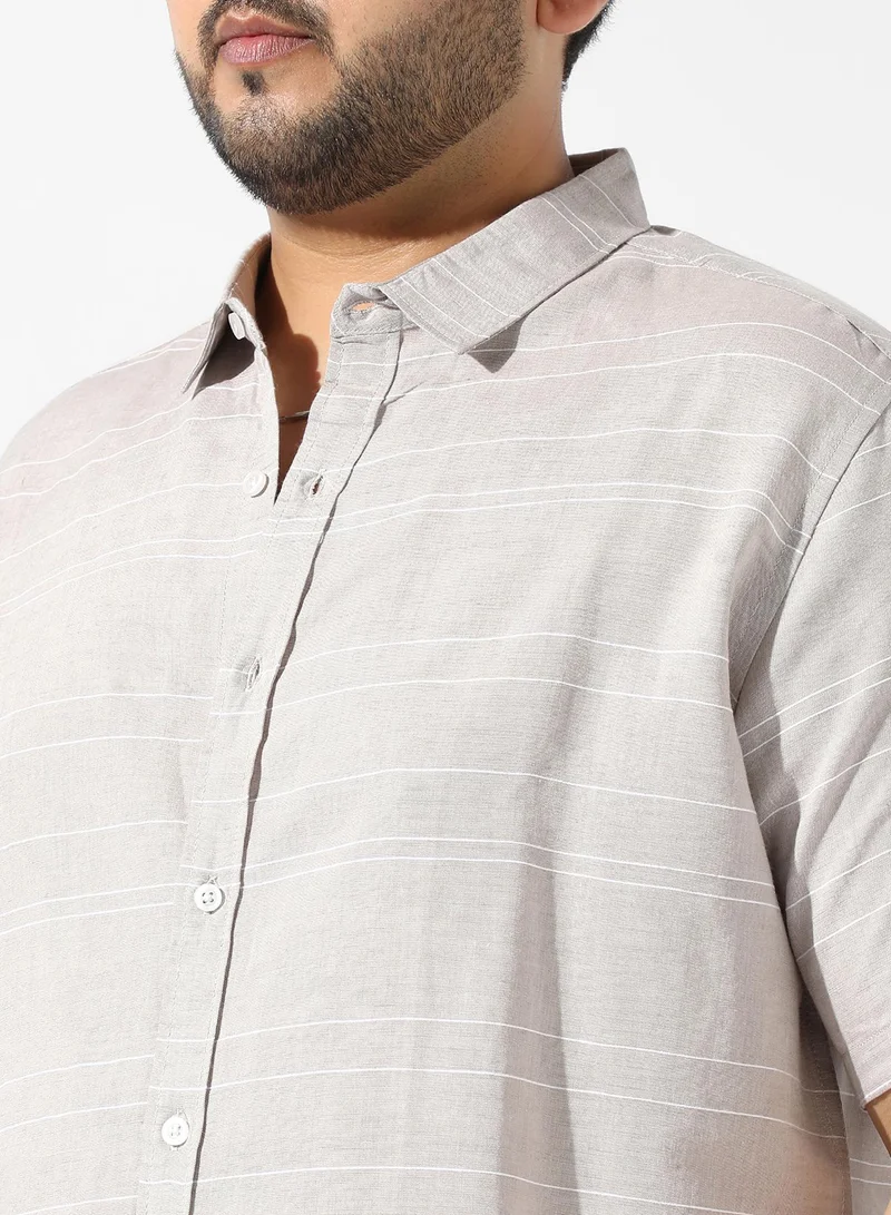Instafab Plus Unbalanced Horizontal Striped Shirt