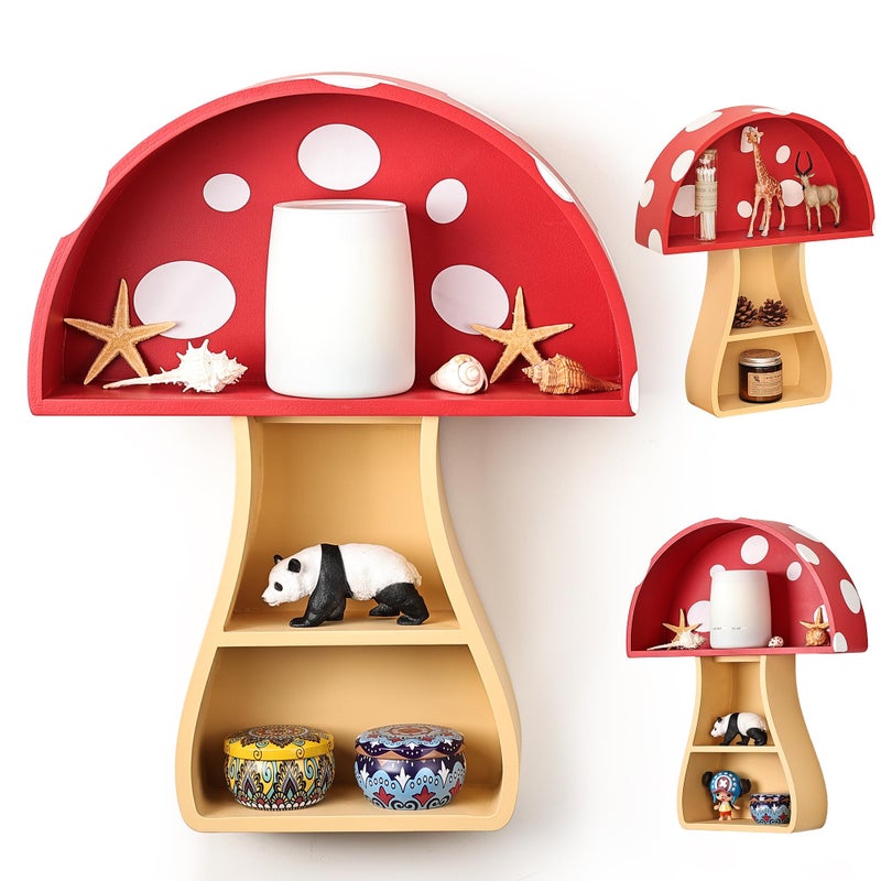 Fungi Fun Floating Mushroom Shelf Fun Whimsical Wall Decor for Nursery Bedroom Kitchen Bathroom Unique Wall Shelves for Living Room Adorable Mushroom Stuff Room Decor Ideal for Gifts