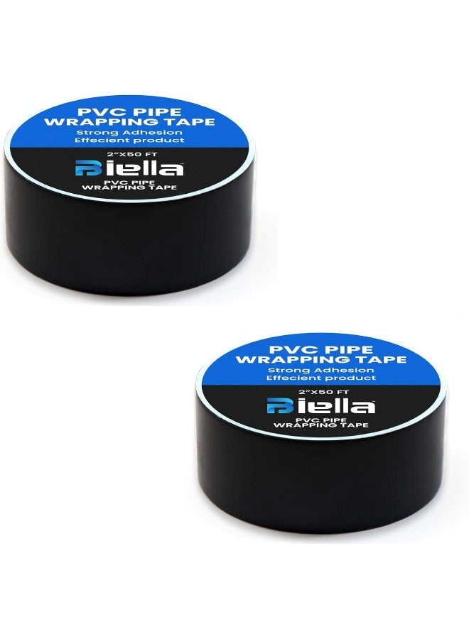 Biella Black All-Weather Pvc Anti-Corrosive Pipe Protection Tape - 2" X 50Ft | Durable, Waterproof, Corrosion-Resistant, Heat-Resistant (2 Pcs) - Image 1