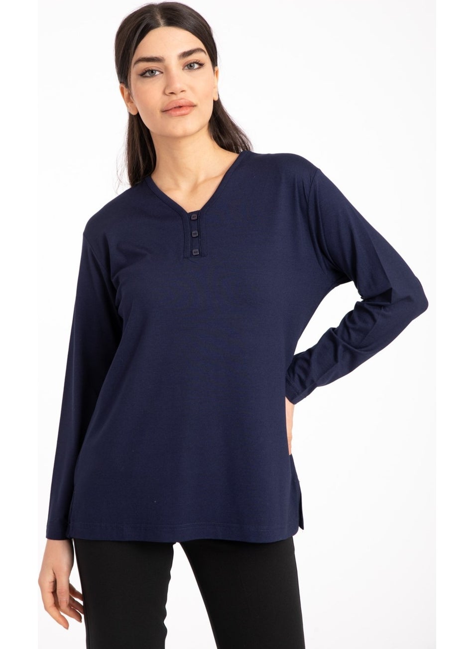 Mutlu City - Women Middle Age and Above V Neck Lycra Viscose Mother Combed Cotton Blouse 140 - Image 1