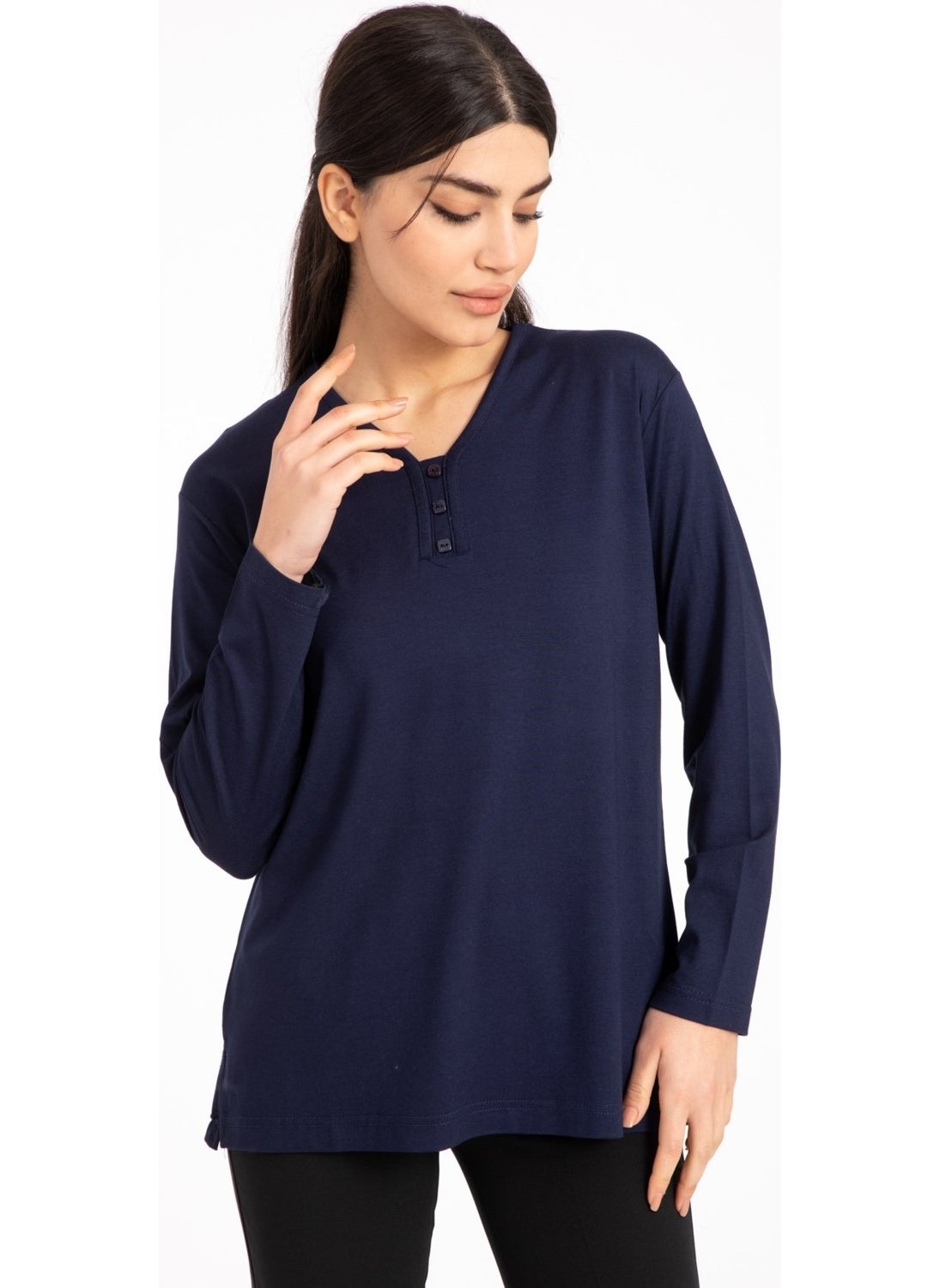 Mutlu City - Women Middle Age and Above V Neck Lycra Viscose Mother Combed Cotton Blouse 140 - Image 1