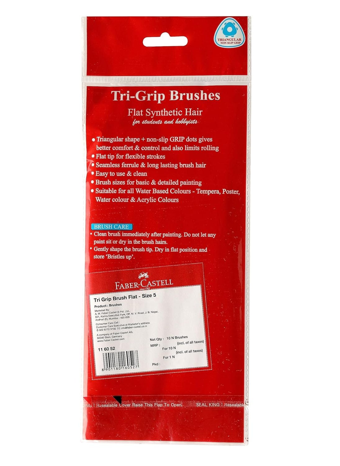 FABER-CASTELL - Faber-Castell TRI Grip Synth Hair Flat Size 5 PCK-10 - Image 1