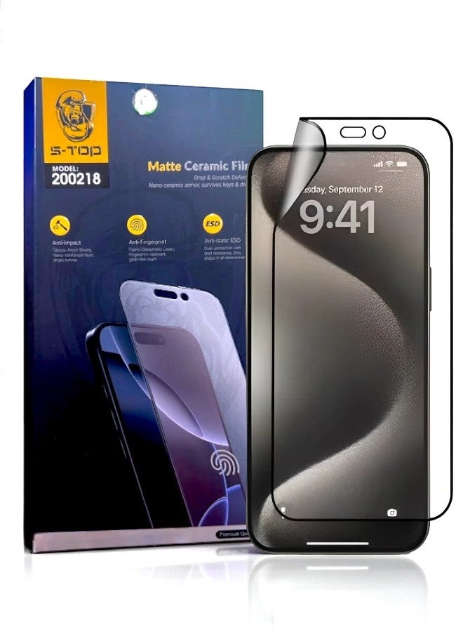 S-TOP Matte screen protector for iPhone 15 Pro Max (anti-fingerprint) to protect , complete protection of the phone screen from scratches and breakage - Image 1