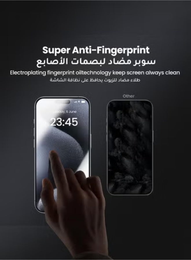 S-TOP Matte screen protector for iPhone 15 Pro Max (anti-fingerprint) to protect , complete protection of the phone screen from scratches and breakage - Image 2