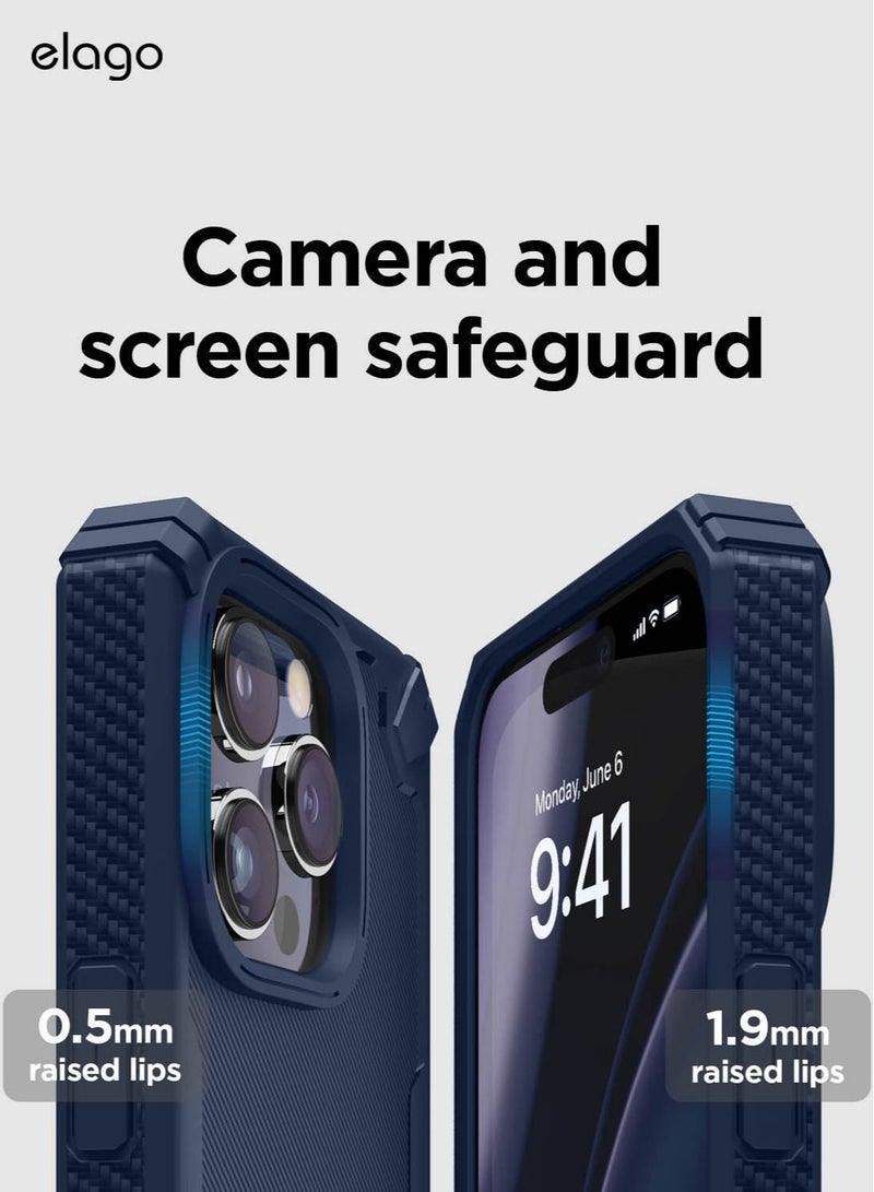 Elago Armor for iPhone 14 Pro Case Cover with Military Grade Carbon Fiber Pattern - Jean Indigo  - Image 4