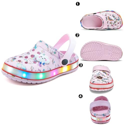 XPKWS Toddler Kids Clogs Boys Girls LED Garden Shoes Light up Sandals Slip on Quick Dry Beach Slippers (DJS-Pink, 28) - Image 2