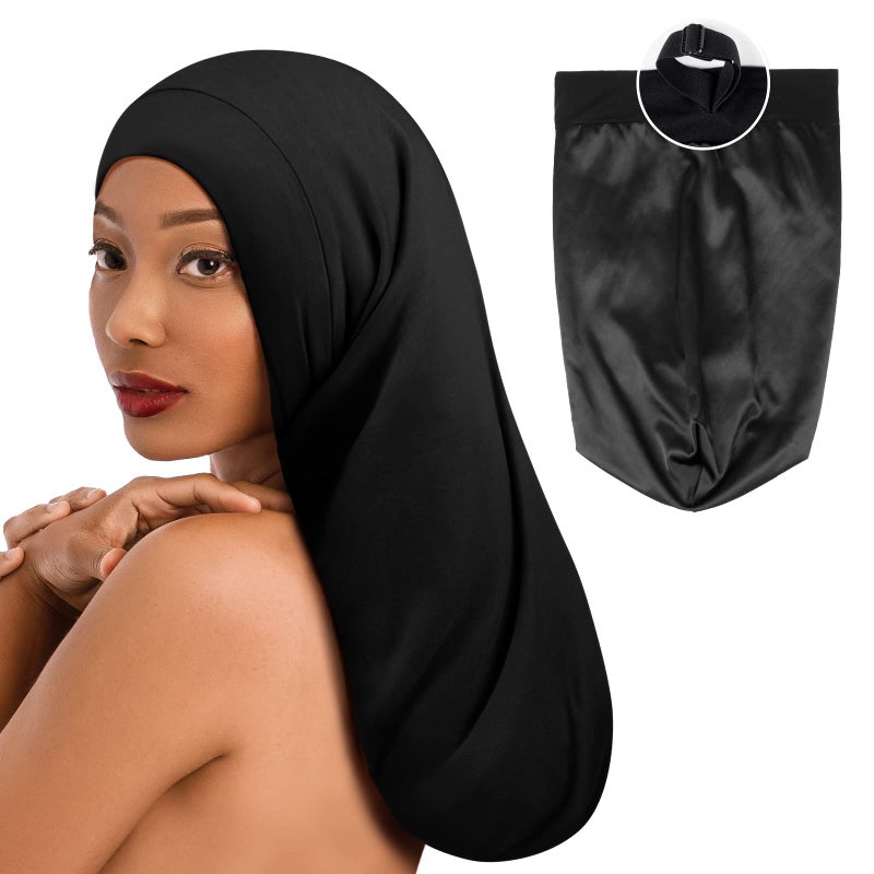 Fittia Long XL Silk Satin Bonnet for Braids Dreadlocks for Curly Hair Sleeping Large Silk Sleep Cap for Black Women Men Frizzy Hair