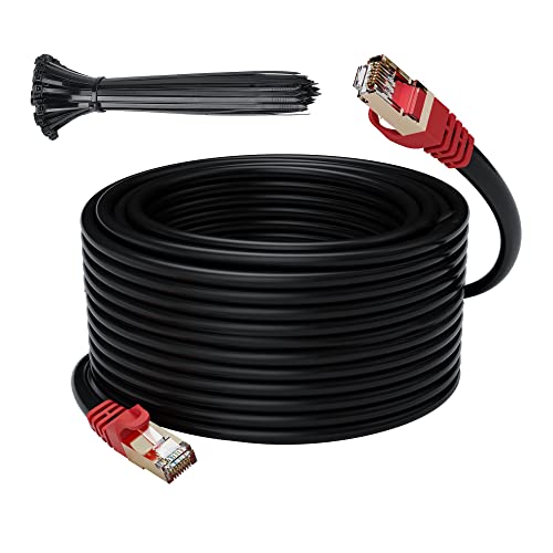 Adoreen Cat 6E Cat 7 Outdoor Ethernet Cable 300 FT,Adoreen 10Gbps Heavy-Duty Shielded Internet Cable From 25-300FT,POE,SFTP,Waterproof Direct Burial&Indoor,Cat6A Cat7 Copper Network Cable RJ45 Patch Cord+Ties - Image 1