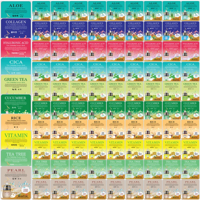 100 قطعة قناع وجه كوري نباتي فائق الترطيب 10 × 10 أنواع مصنوع في كوريا
