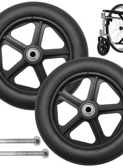 Y&D 2 PCS Wheelchair Front Wheel, 8 inch Solid Wheel Replacement with 5/16inch(8mm) Metal Bearing, Accessories for Wheelchairs, Rollators, Walkers  - Image 1