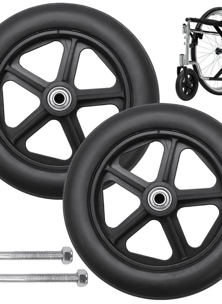 Y&D - 2 PCS Wheelchair Front Wheel, 8 inch Solid Wheel Replacement with 5/16inch(8mm) Metal Bearing, Accessories for Wheelchairs, Rollators, Walkers - Image 1