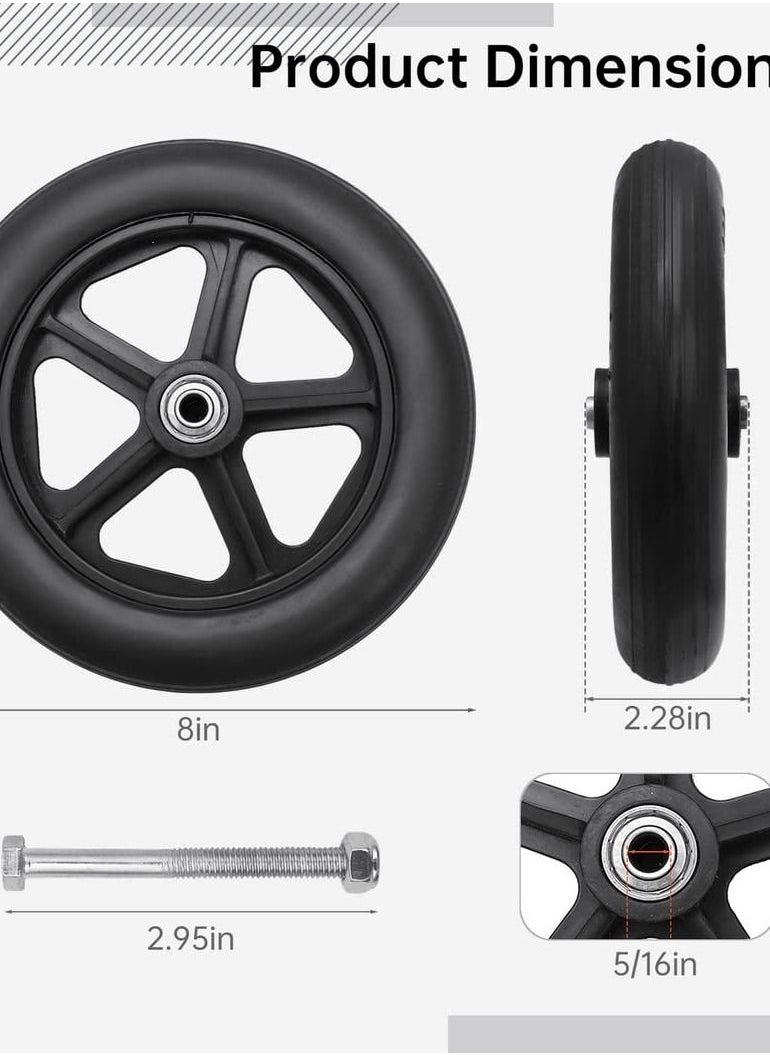 Y&D - 2 PCS Wheelchair Front Wheel, 8 inch Solid Wheel Replacement with 5/16inch(8mm) Metal Bearing, Accessories for Wheelchairs, Rollators, Walkers - Image 1