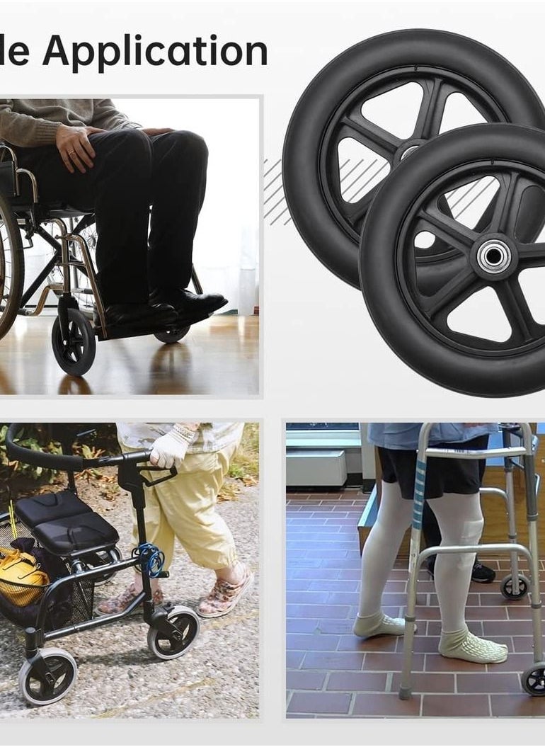 Y&D - 2 PCS Wheelchair Front Wheel, 8 inch Solid Wheel Replacement with 5/16inch(8mm) Metal Bearing, Accessories for Wheelchairs, Rollators, Walkers - Image 1