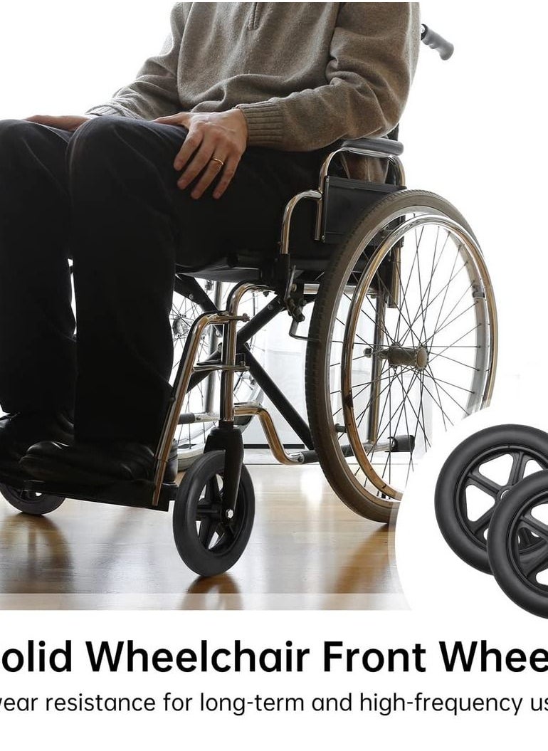 Y&D - 2 PCS Wheelchair Front Wheel, 8 inch Solid Wheel Replacement with 5/16inch(8mm) Metal Bearing, Accessories for Wheelchairs, Rollators, Walkers - Image 1