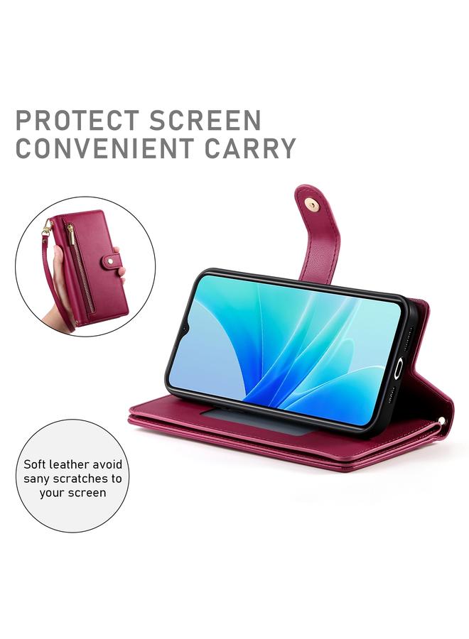 اس-توب جراب لهاتف OPPO A57 4G / A77 4G / A57s 4G / A77s 4G، جراب محفظة جلدي مزود بسحاب وتسع فتحات للبطاقات - Image 4