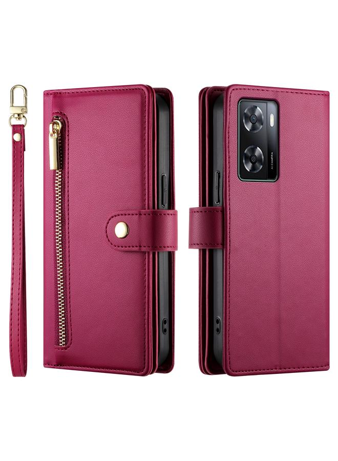 اس-توب جراب لهاتف OPPO A57 4G / A77 4G / A57s 4G / A77s 4G، جراب محفظة جلدي مزود بسحاب وتسع فتحات للبطاقات - Image 2