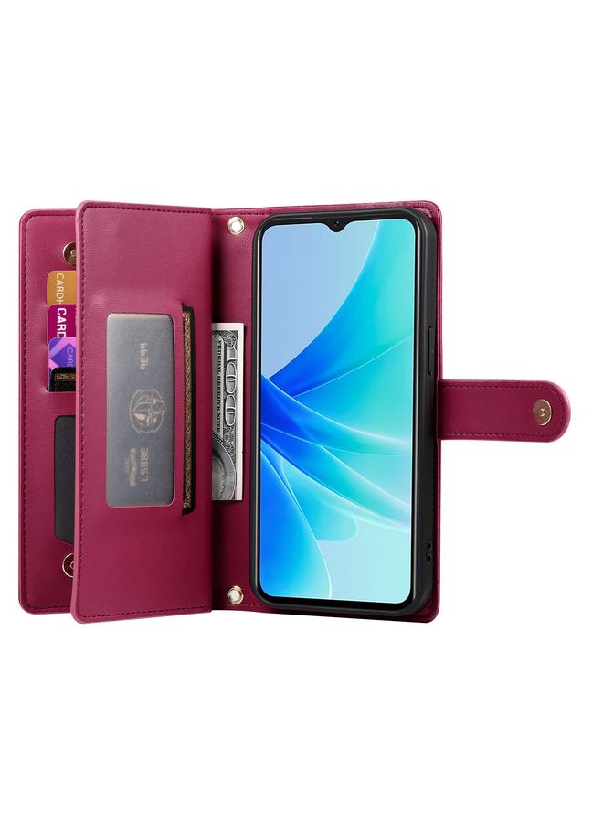 اس-توب جراب لهاتف OPPO A57 4G / A77 4G / A57s 4G / A77s 4G، جراب محفظة جلدي مزود بسحاب وتسع فتحات للبطاقات - Image 3