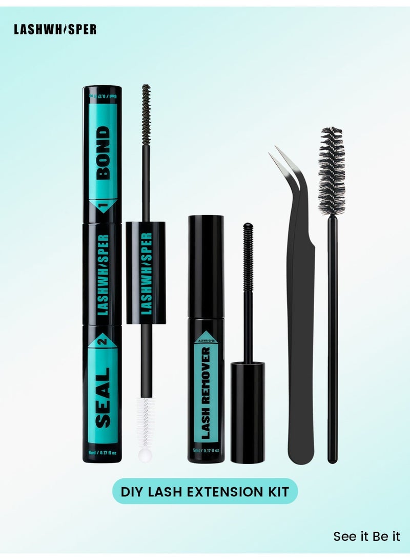 DIY Lash Extension Tool Kit, 2 In 1 Bond & Seal Eyelash Glue 10ml With Lash Remover, Tweezers & 10 Lash Brushes, Waterproof Long Lasting, Easy To Apply - Image 2