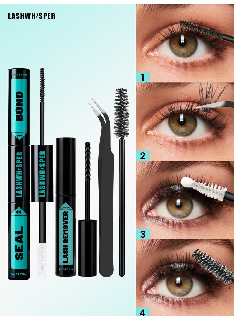 DIY Lash Extension Tool Kit, 2 In 1 Bond & Seal Eyelash Glue 10ml With Lash Remover, Tweezers & 10 Lash Brushes, Waterproof Long Lasting, Easy To Apply - Image 1
