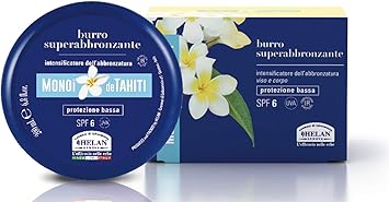 Helan Monoi De Tahiti Face and Body Tanning Accelerator Tanning Moisturiser Body Butter with Natural Tan Accelerator Tanning Cream Sunscreen with Sun Protection SPF 6 200 ml Made in Italy - Image 1