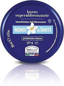 Helan Monoi De Tahiti Face and Body Tanning Accelerator Tanning Moisturiser Body Butter with Natural Tan Accelerator Tanning Cream Sunscreen with Sun Protection SPF 6 200 ml Made in Italy - Image 2