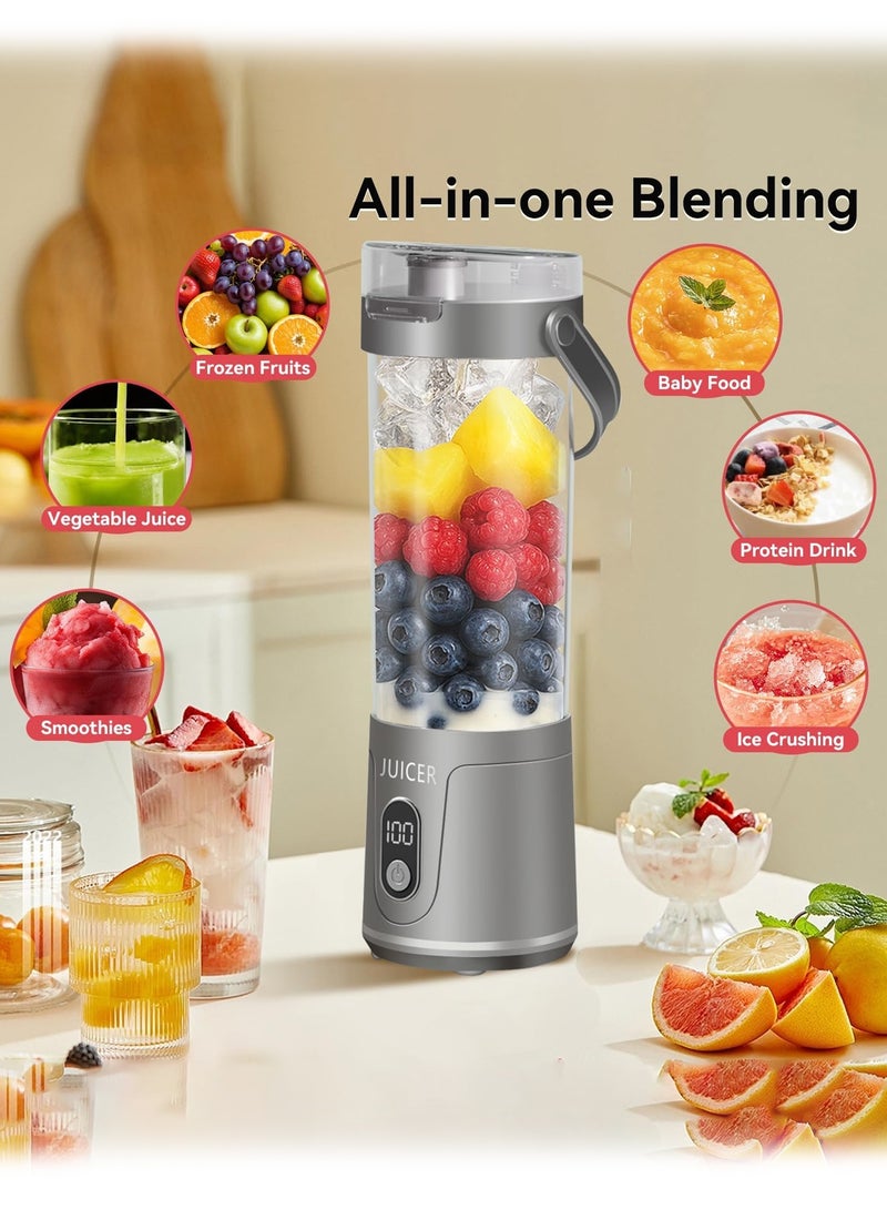 Portable Blender,Portable Wireless Juicer Cup, 12-Blade High-Speed Blender, 600ML Large Capacity Personal Smoothie Maker, Food-Grade Safe Material, Long Battery Life Rechargeable USB-C Juicer Cup, Grey Portable Blender for Juice, Shake, Smoothies, Protein Drinks, Gym, Office, Travel, Outdoor Use - Image 3