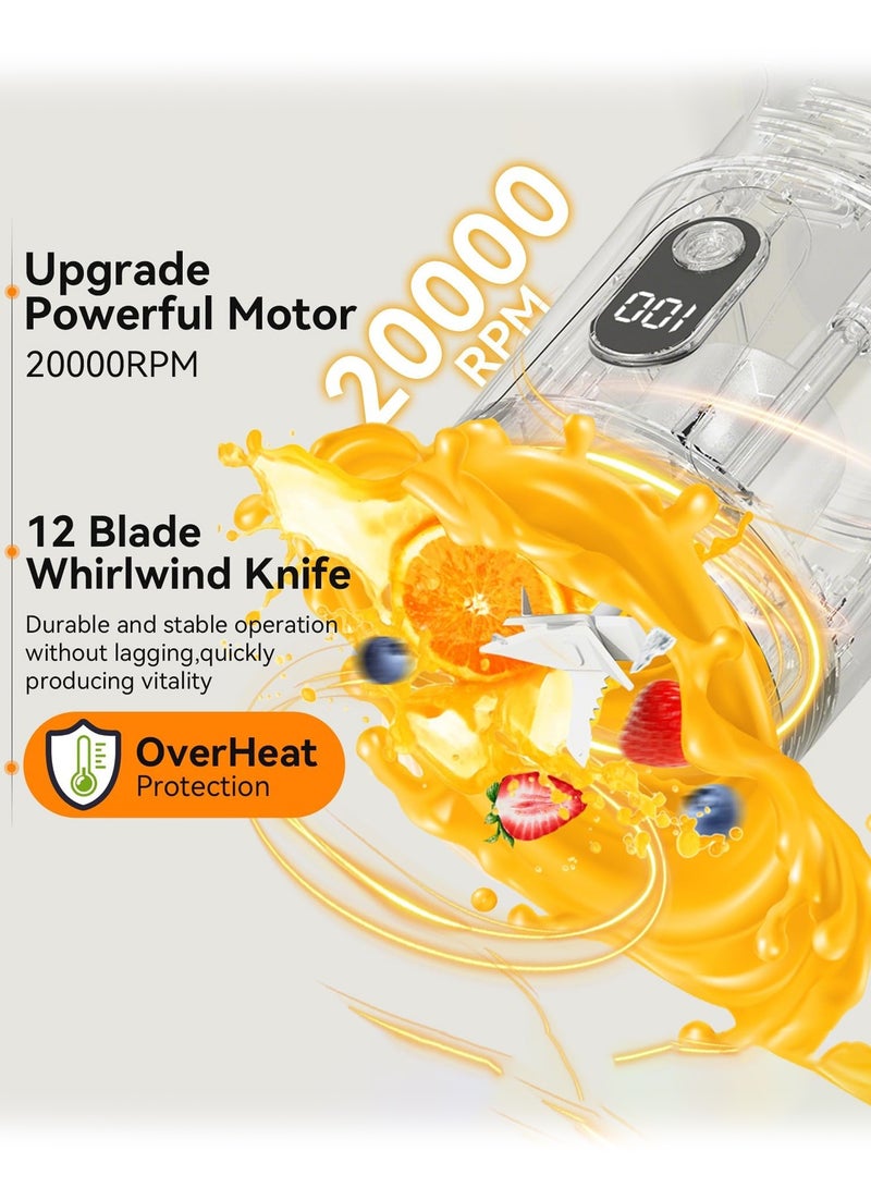 Portable Blender,Portable Wireless Juicer Cup, 12-Blade High-Speed Blender, 600ML Large Capacity Personal Smoothie Maker, Food-Grade Safe Material, Long Battery Life Rechargeable USB-C Juicer Cup, Grey Portable Blender for Juice, Shake, Smoothies, Protein Drinks, Gym, Office, Travel, Outdoor Use - Image 4