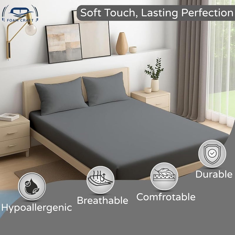 FOAM CRAFT 3 Piece Fitted Sheet Set - Queen Size Grey Bedding with Pillow Shams - Image 4