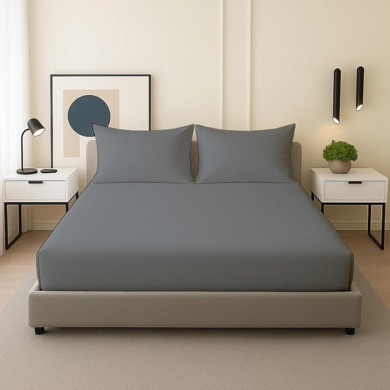 FOAM CRAFT 3 Piece Fitted Sheet Set - Queen Size Grey Bedding with Pillow Shams - Image 1