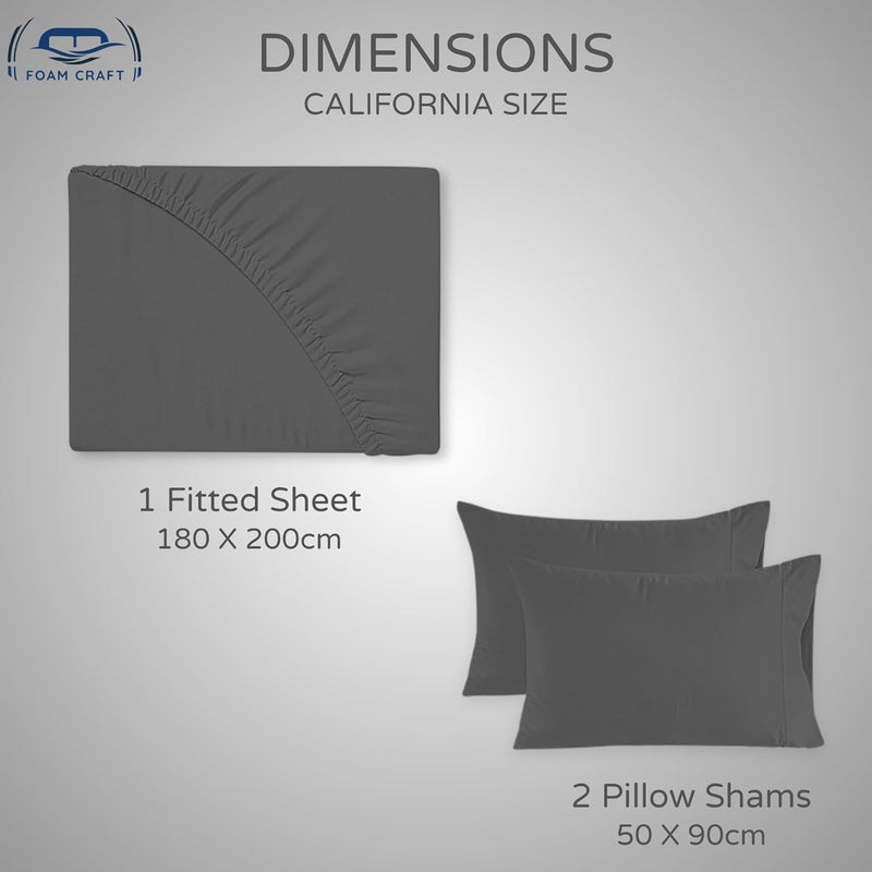 FOAM CRAFT 3 Piece Fitted Sheet Set - Queen Size Grey Bedding with Pillow Shams - Image 2