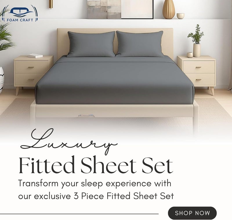 FOAM CRAFT 3 Piece Fitted Sheet Set - Queen Size Grey Bedding with Pillow Shams - Image 3