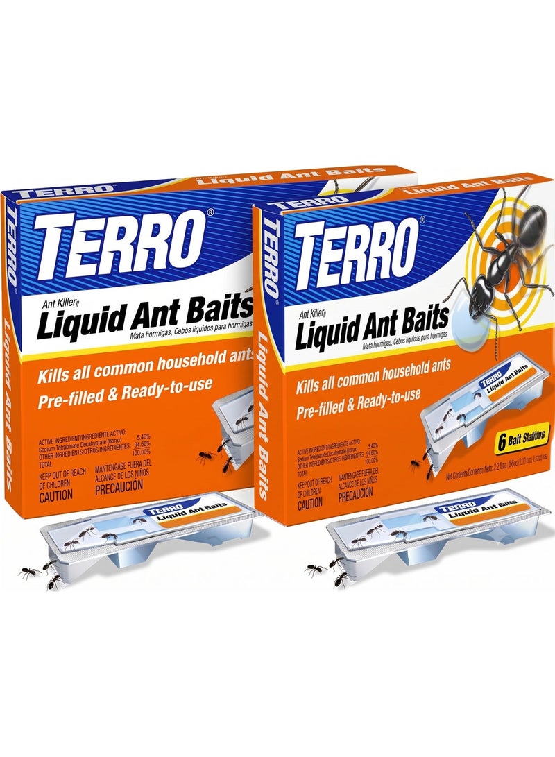TERRO Liquid Ant Killer Bait Stations, Fast-Acting Indoor & Outdoor Ant Traps - Pack of 2 (Total 12 Stations) - Image 1