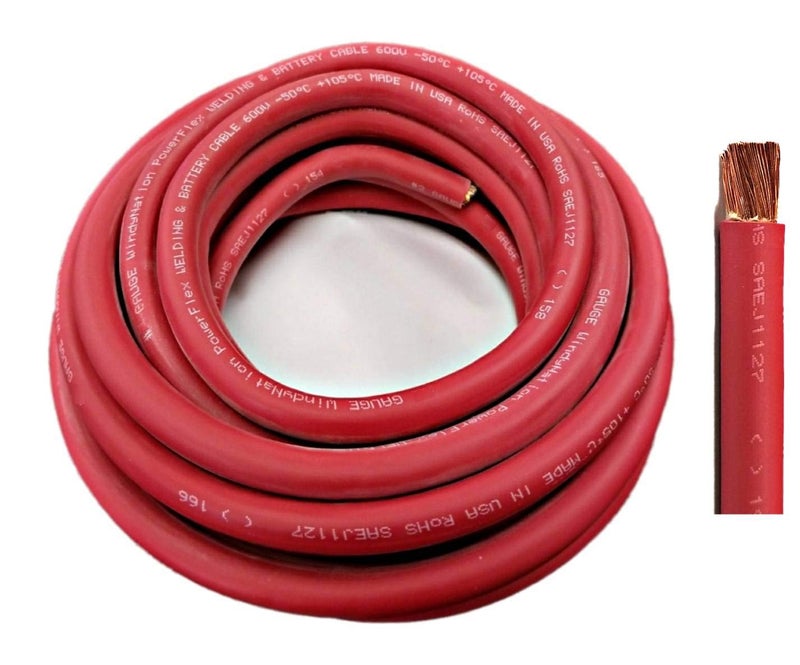 WNI 20 Gauge 10 Feet Red 20 AWG Ultra Flexible Welding Battery Copper Cable Wire  Made in The USA  Car Inverter RV Solar
